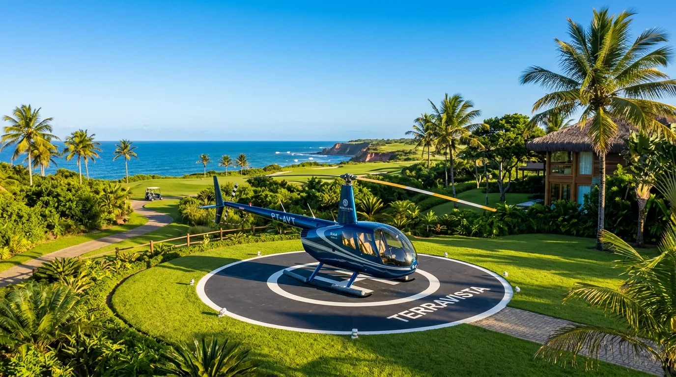 Helicóptero Robinson R44 no Heliponto em Trancoso