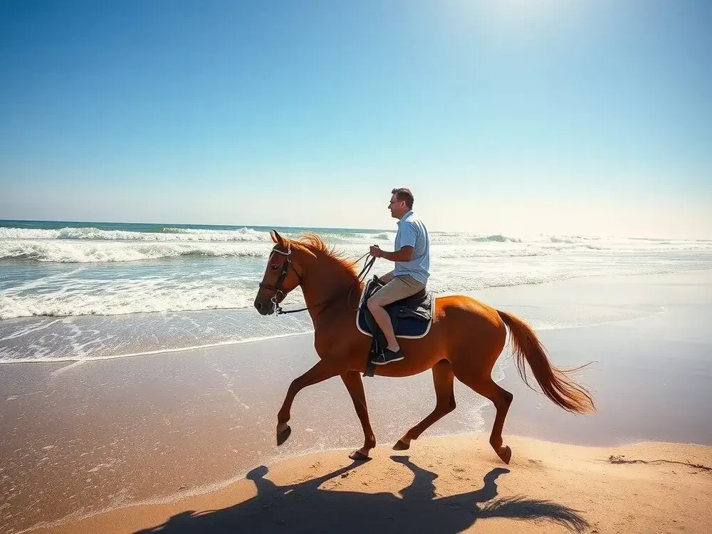 Horseback riding along the beach in Trancoso, Bahia